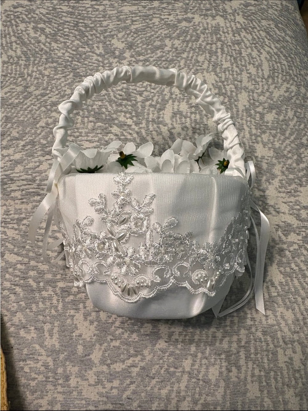 His & Hers flower girl wedding basket lace embroidery vintage something old